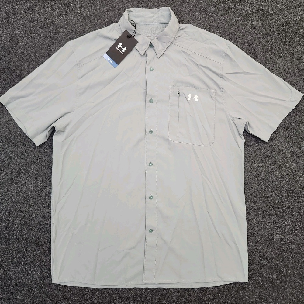 Under Armour Mens Large Drift Tide 2.0 Silica Green Button Up Shirt Outdoor Fish